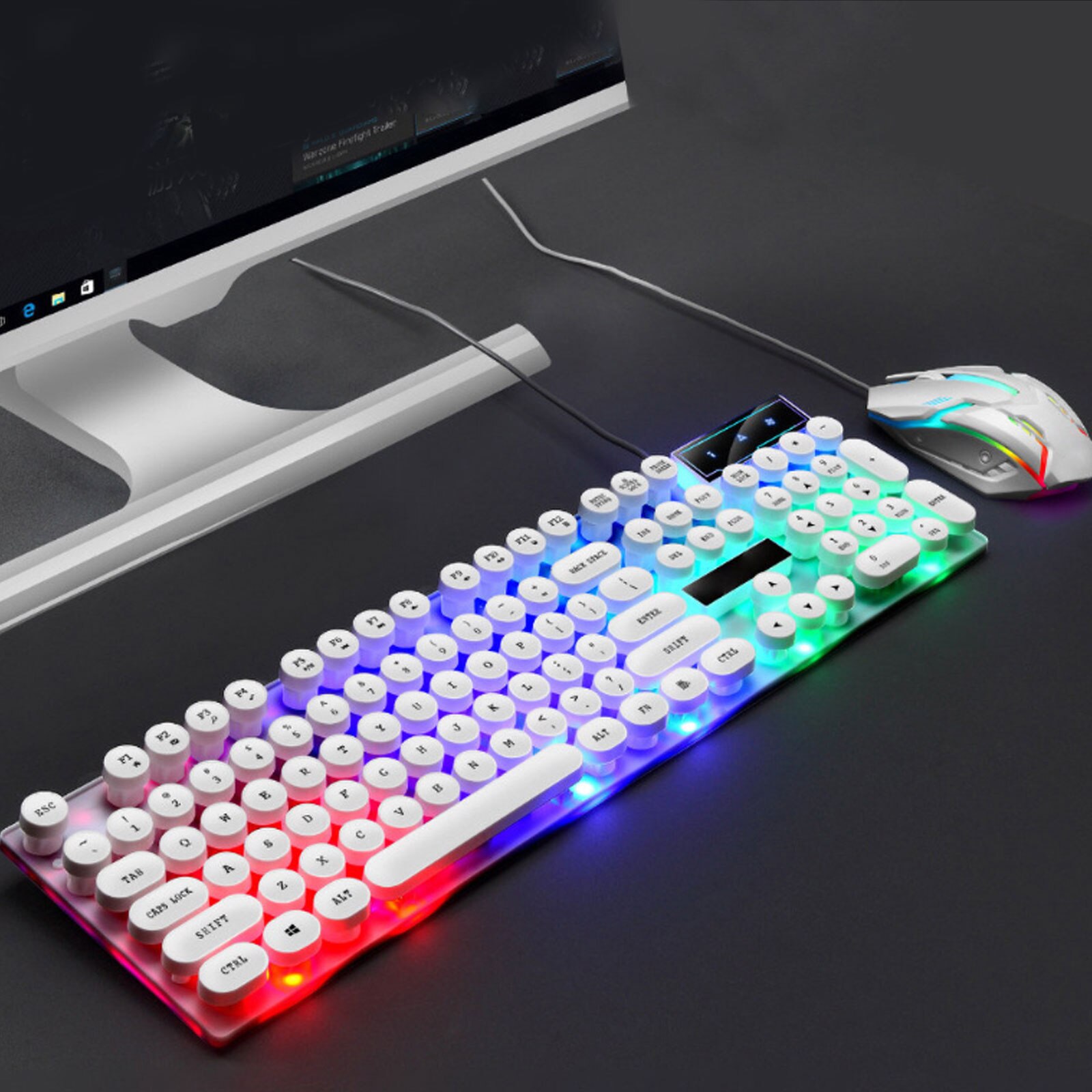Vococal 104-Key Colorful Backlit Wired Mechanical Gaming Keyboard Mouse KIt Combo for PC Laptop Desktop Computer Home Office Bar: White