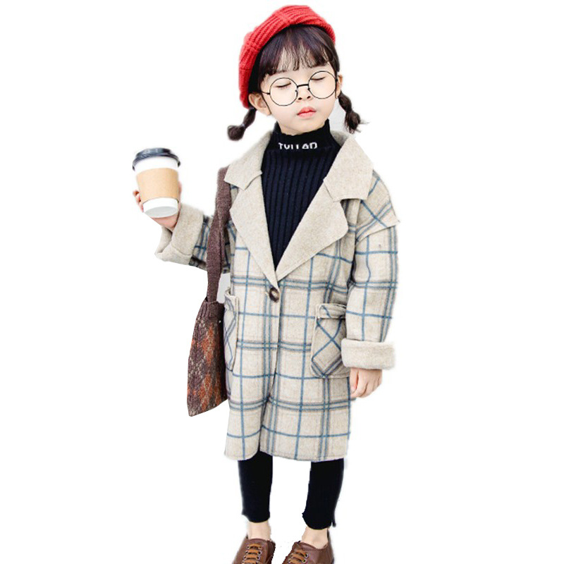Vestiti Delle Ragazze del capretto di Lana del Cappotto di Inverno Caldo Giacca A Quadri Più Il Lungo di Spessore 2019 Bambini Vestiti di Lana Toddle Bambino della ragazza Outwear