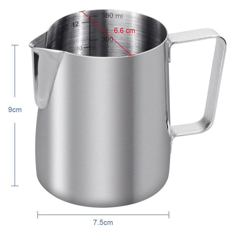 Milk Jug 350Ml/12 Fl.Oz, 304 Stainless Steel Milk Pitcher, Milk Frothing Jug For Making Coffee Cappuccino