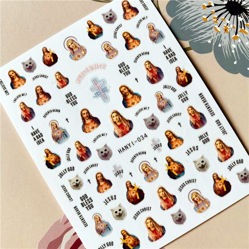 Jésus Christ vierge marie série croix 3D retour colle ongle décalcomanie ongle autocollant décoration ongle art ongle outil ongle ornement: HANYI-034