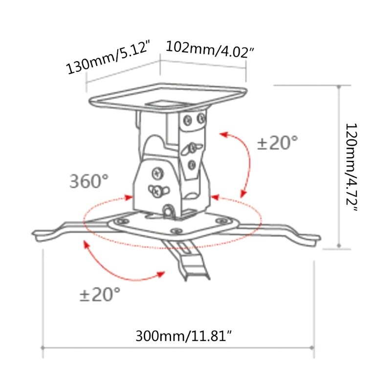 Universal Extending Ceiling Projector Mount Height Adjustable Projection White Mount Bracket Low Profile