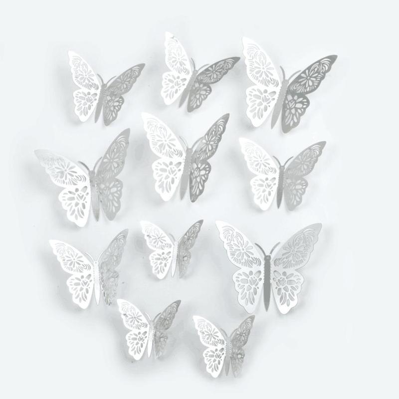 Set van 12 stuks 3d muurstickers vlinder hol papier zilver voor koelkastdecoratie goud gratis stickers feest bruiloft  i2 x 2