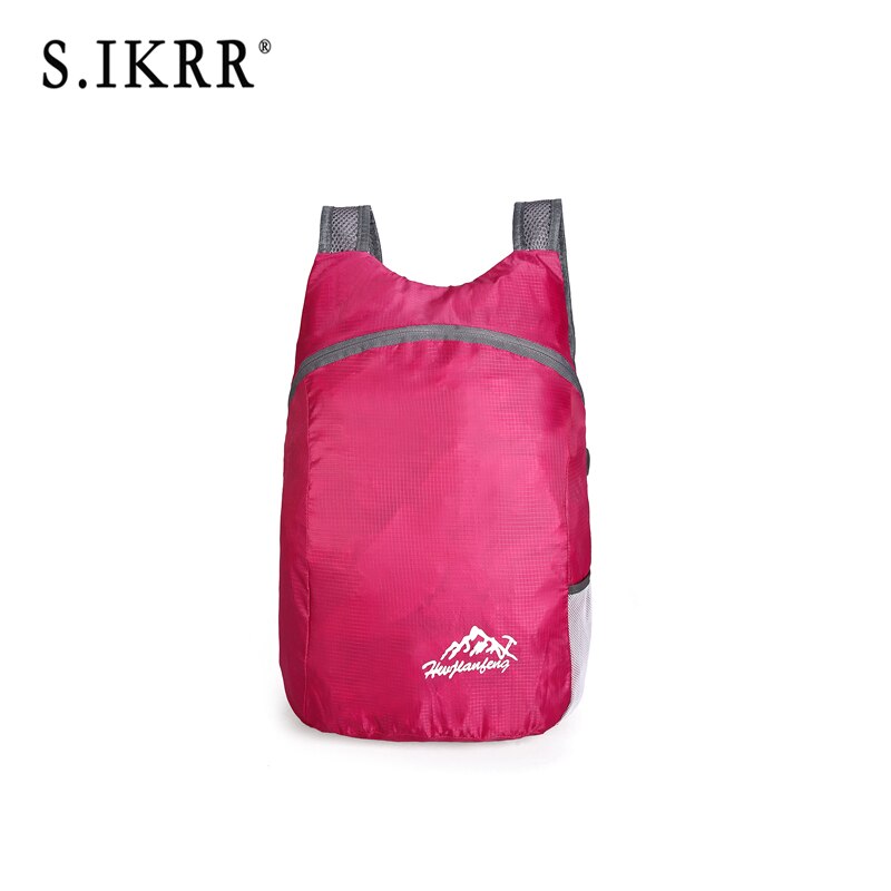 S.ikrr bärbar nylonresväska solid enkel dragkedja vikbar ryggsäck vattentät utomhusvikväska för kvinnor män: Rosröd