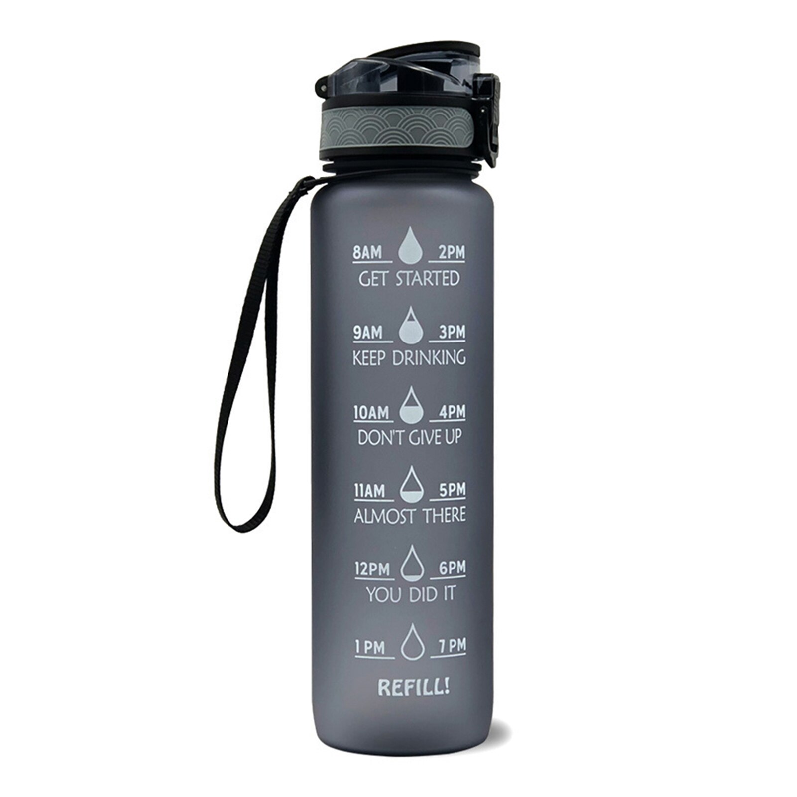 Sport Water Fles Met Tijd Marker Drinken Waterkoker Fitness Sport Fles 1L Water Jug Camping Kantoor School Gym Workout: Grey