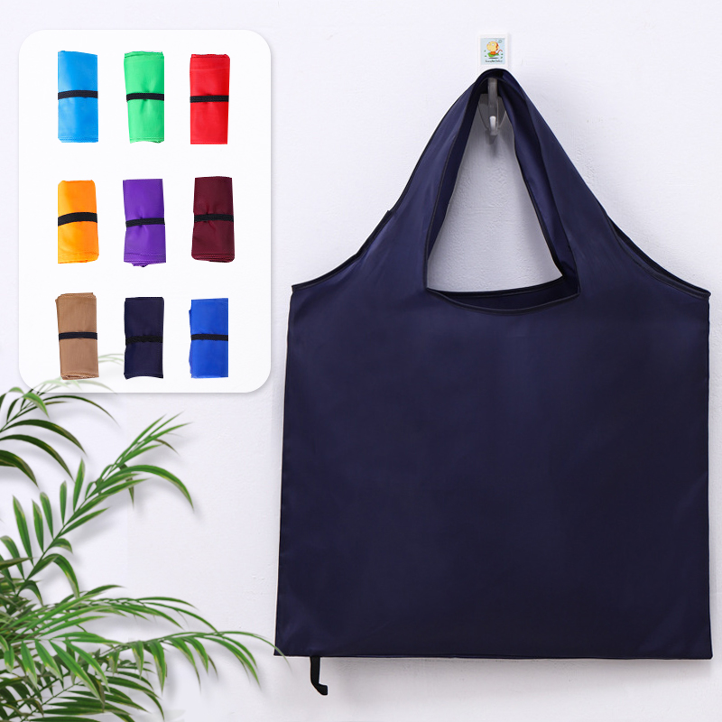 Bolsa de compras plegable ecológica grande, bolso de hombro portátil reutilizable para viajes, comestibles, bolsa de comestibles simple de color sólido