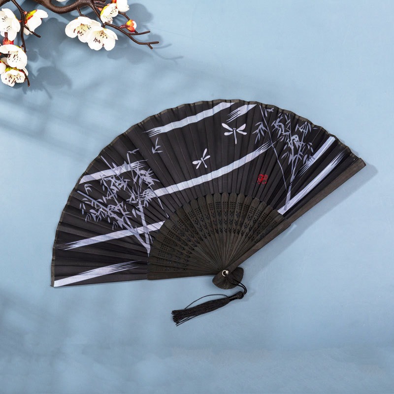 Abanico Manual con motivos de boda, disfraz antiguo, abanicos de mano plegables de estilo chino, , abanico de mano plegable de madera: Azul oscuro