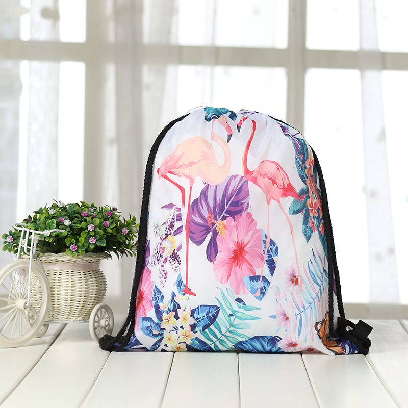 drawstring Backpack drawstring bag Women 3D printing travel softback men Casual bags unisex drawstring shoulder Flamingo: KS12-1