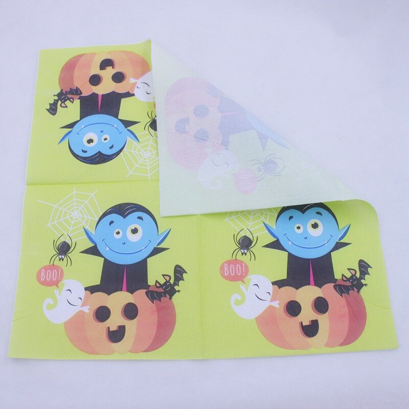 100PCS Halloween Table Decor Party Pumpkin Disposable Paper Napkins Horror Props Tissue Serviettes Party Supplies 33*33CM