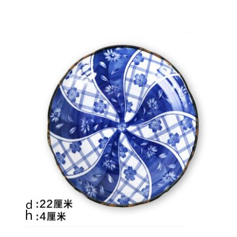 8 Inch Keramische Stijl Inkt Salade Fruitschaal Steak Westerse Voedsel Lade Sushi Moer Plaat Noedels Pizza Kom Keuken Benodigdheden: Blauw