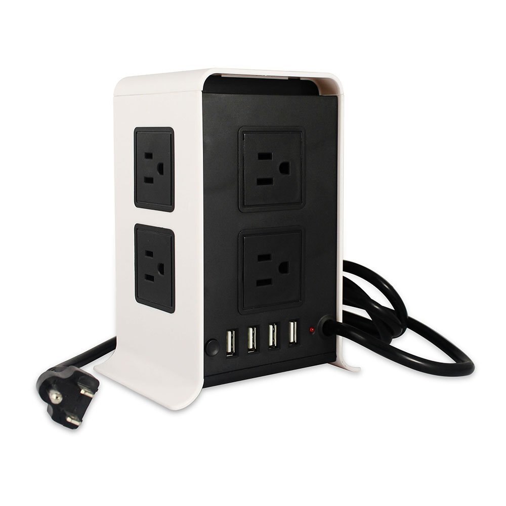 Vertical Power Strip USB Outlets Surge Protector 8 AC US Plug Socket with USB 4 Port Charging Station Power Travel Adapter: Default Title