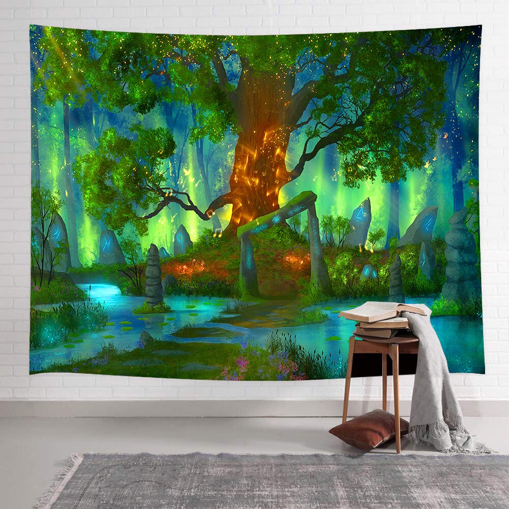 Simsant psicodélico bosque tapiz Castillo, hongos Trippy medusas tapices para colgar en la pared para sala de estar playa decoración con toallas: 2TGTZYAY161