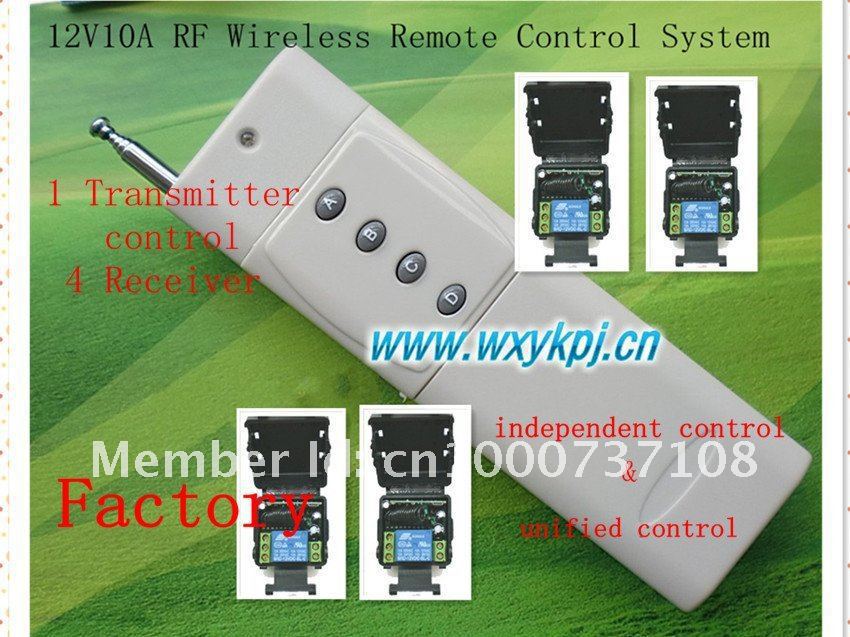 DC 12V 10A 1CH 3000M 1 Transmitter &amp; 4 Receiver Radio Frequency Wireless Remote Control System