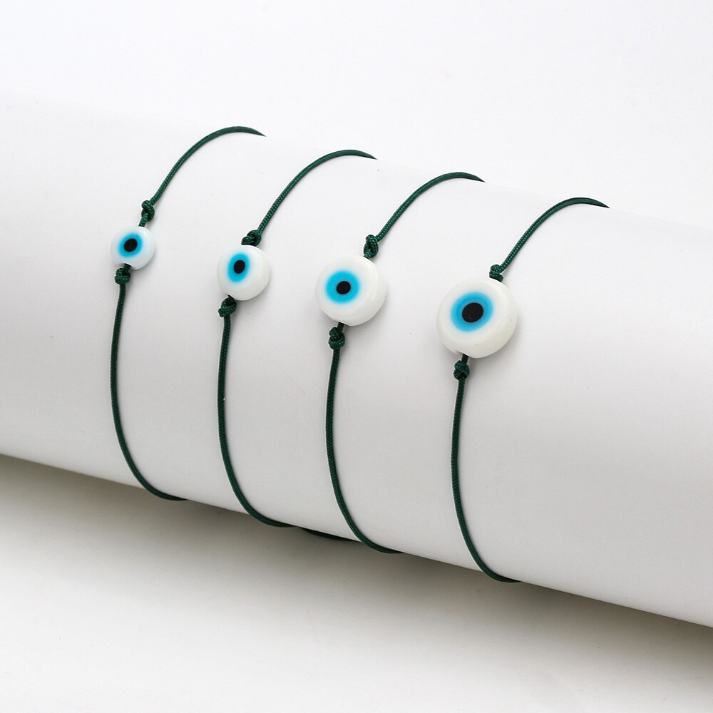 Lucky eye trançado azul mal olho pulseira vermelho azul preto corda corrente charme pulseira ajustável diy jóias para feminino ey6386: Dark Green / 8mm