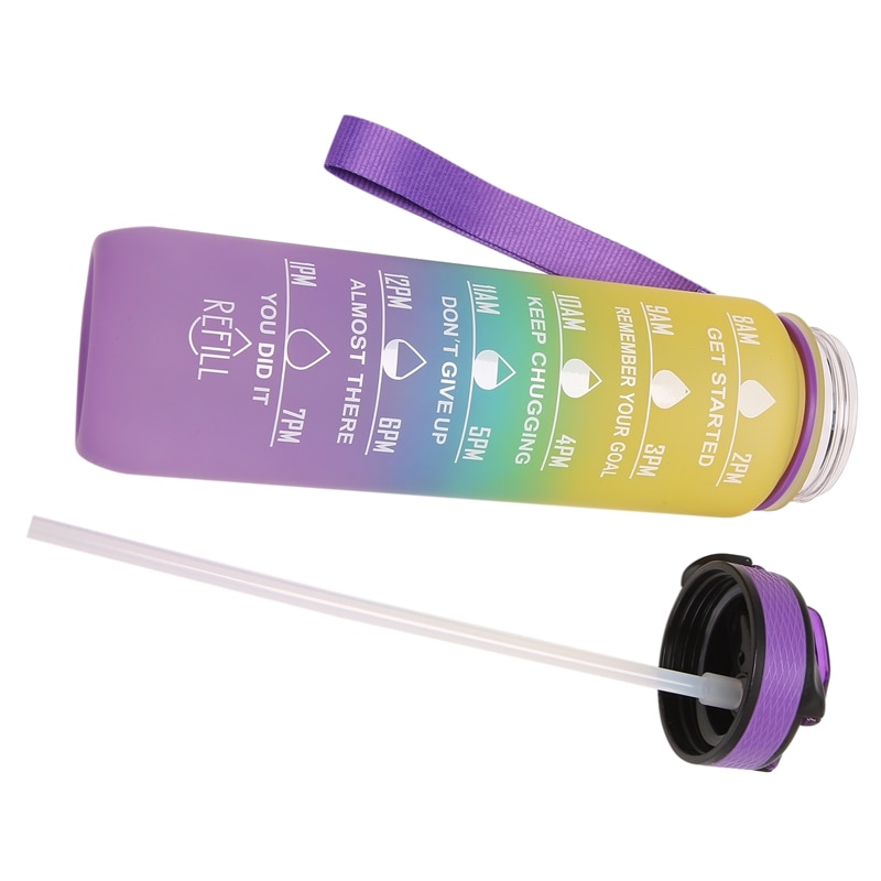 1000ML Tritan Fitness Sports Water Bottle with Time Marker&amp;Straw Large Wide Mouth Leakproof Durable