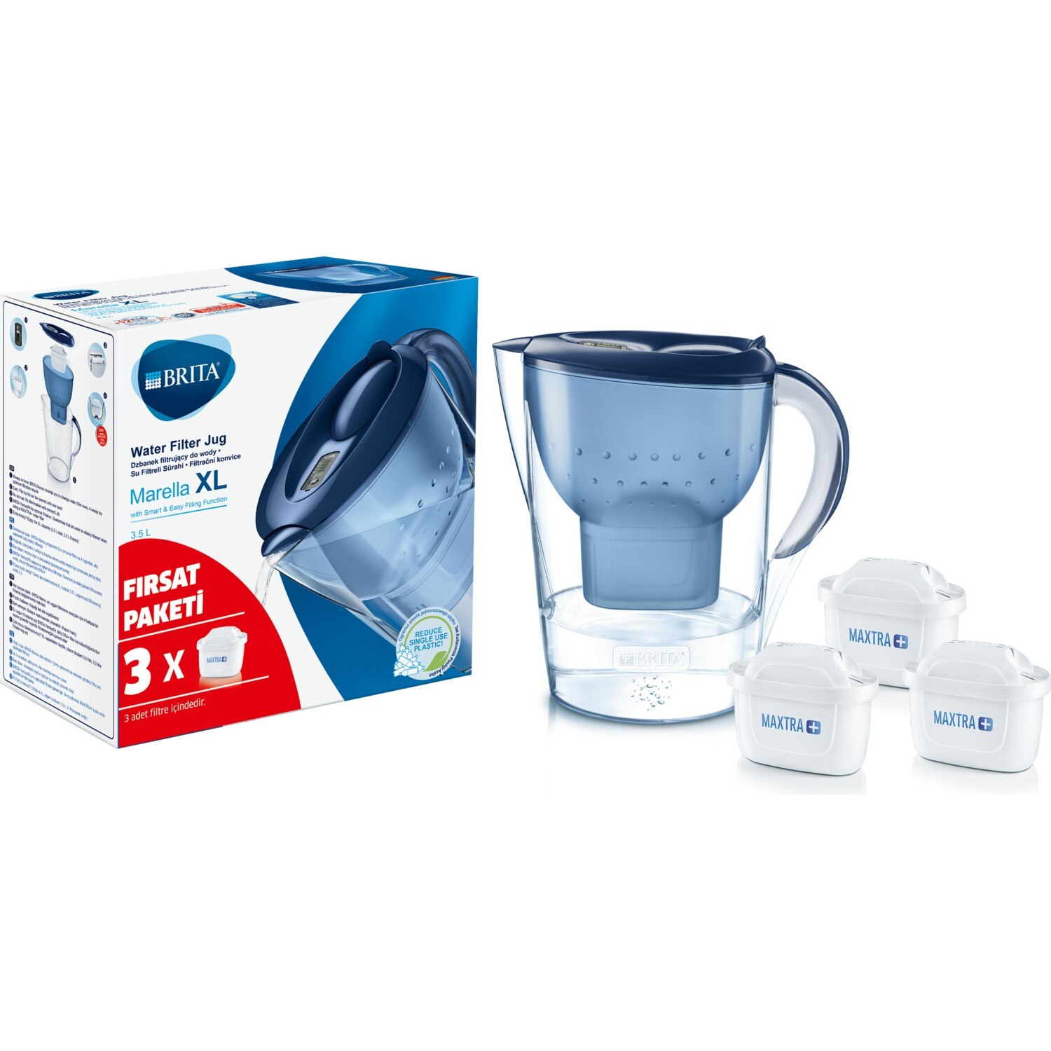 Brita Marella XL Cool Water Filter Jug and Cartridges Starter Pack, White-Blue