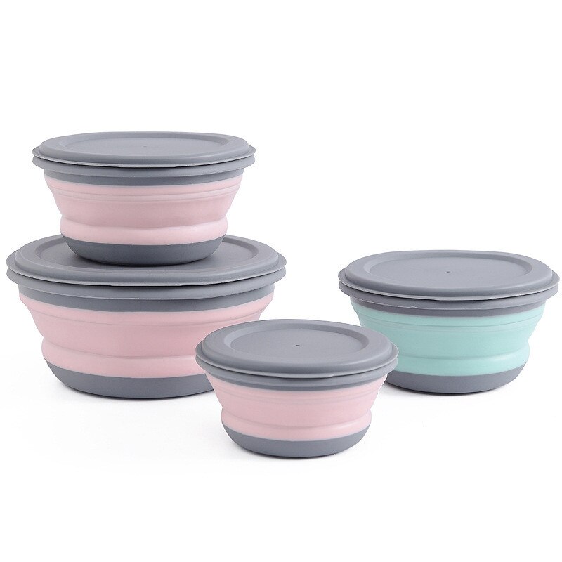 3 Pcs Kom Sets Draagbare Siliconen Vouwen Kom Vouwen Lunchbox Salade Schotel Met Deksel Instant Noodle Emmer Voor Picknick school