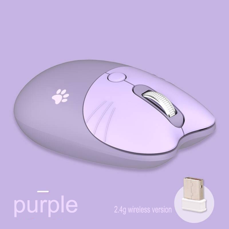 Dual-mode Mouse 2.4g Wireless Mouse Bluetooth Mouse Cute Cartoon Mice Ergonomic 3D Office Mouse for Kid Girl PC Tablet: 2.4G-Purple