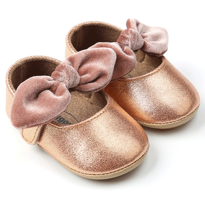 0-18M Newborn Baby Girl Crib Shoes Bowknot Soft Sole Leather Prewalker Sneakers Infant Toddler Shoes Girls: Gold / 0-6 Months