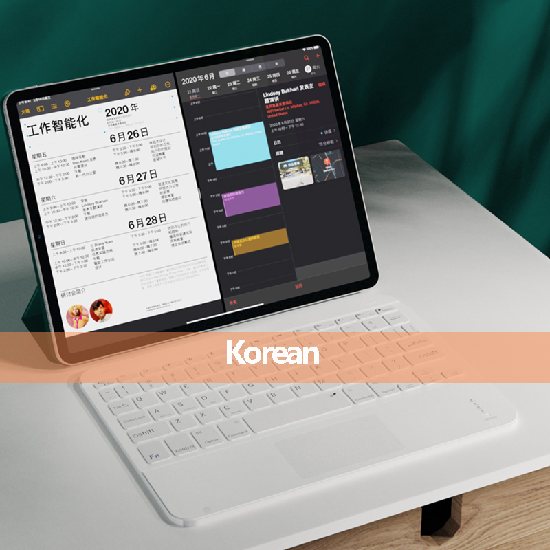 Teclado ruso, español y coreano para iPad, teléfono y tableta, teclado inalámbrico con panel táctil para IOS, Windows, compatible con Bluetooth: Korean white