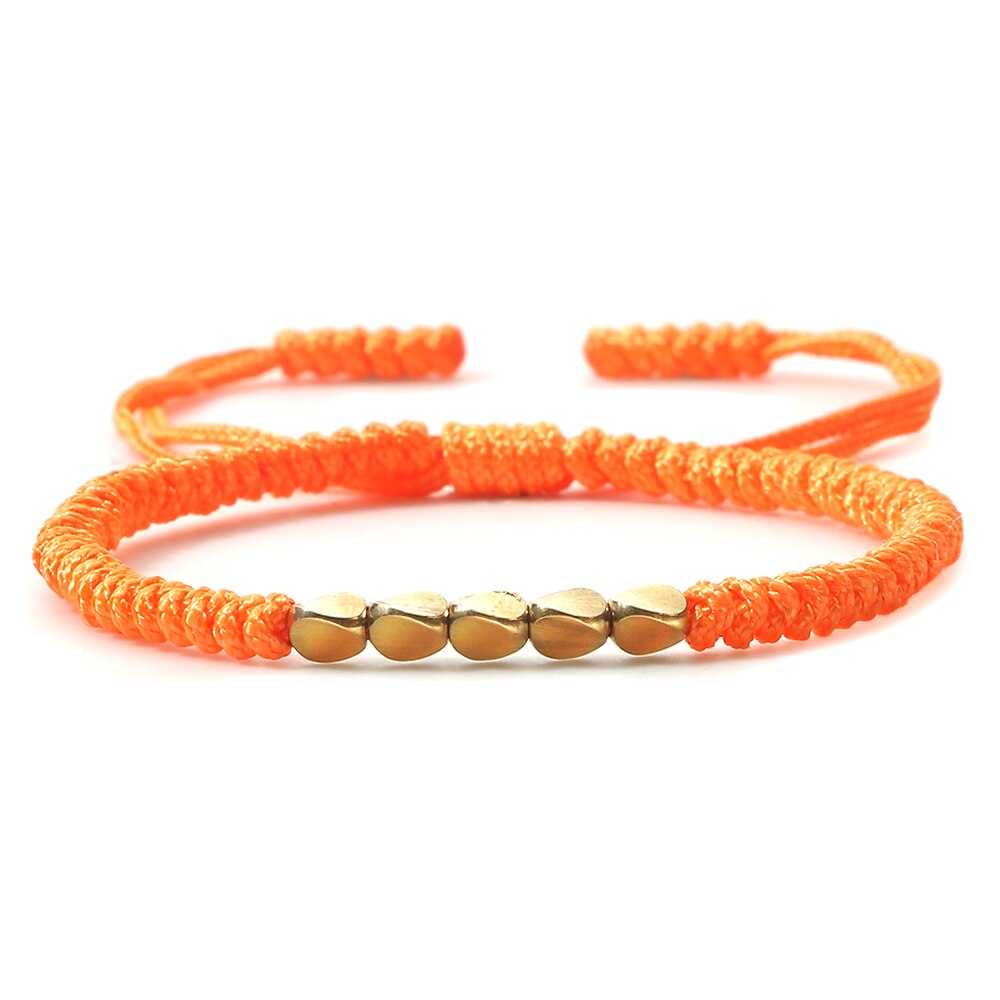 Pulsera de cuentas de cobre budista tibetana hecha a mano, nudos con dijes, cuerda de Buda, brazaletes de hilo trenzado de la suerte ajustables para mujeres y hombres: Color amarillo dorado claro