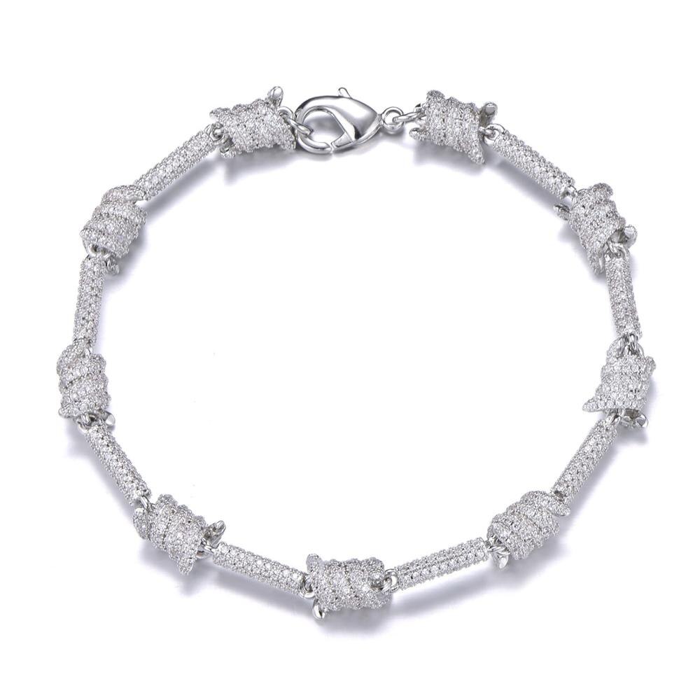 Iced Out Bling AAA CZ Cubic Zirconia Bracelet Copper Gold Punk Rivet Choker For Women Men Hip Hop Jewelry: SILVER / 7 INCH