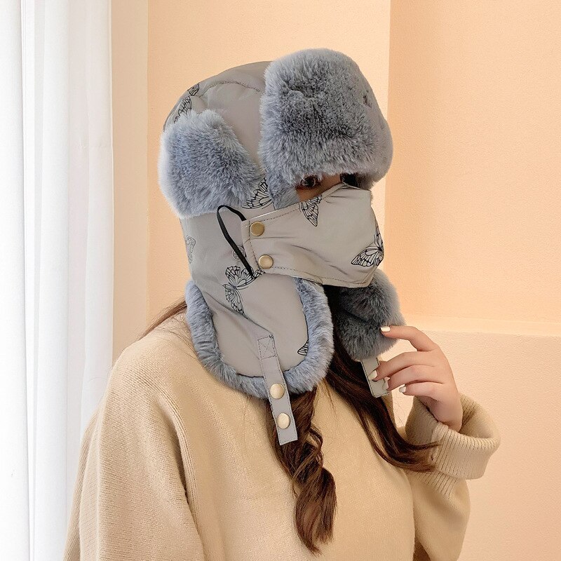Sombrero de invierno para hombre, orejeras, sombreros de bomber de moda  Ushanka de piel sintética rusa orejeras de nieve (color gris)