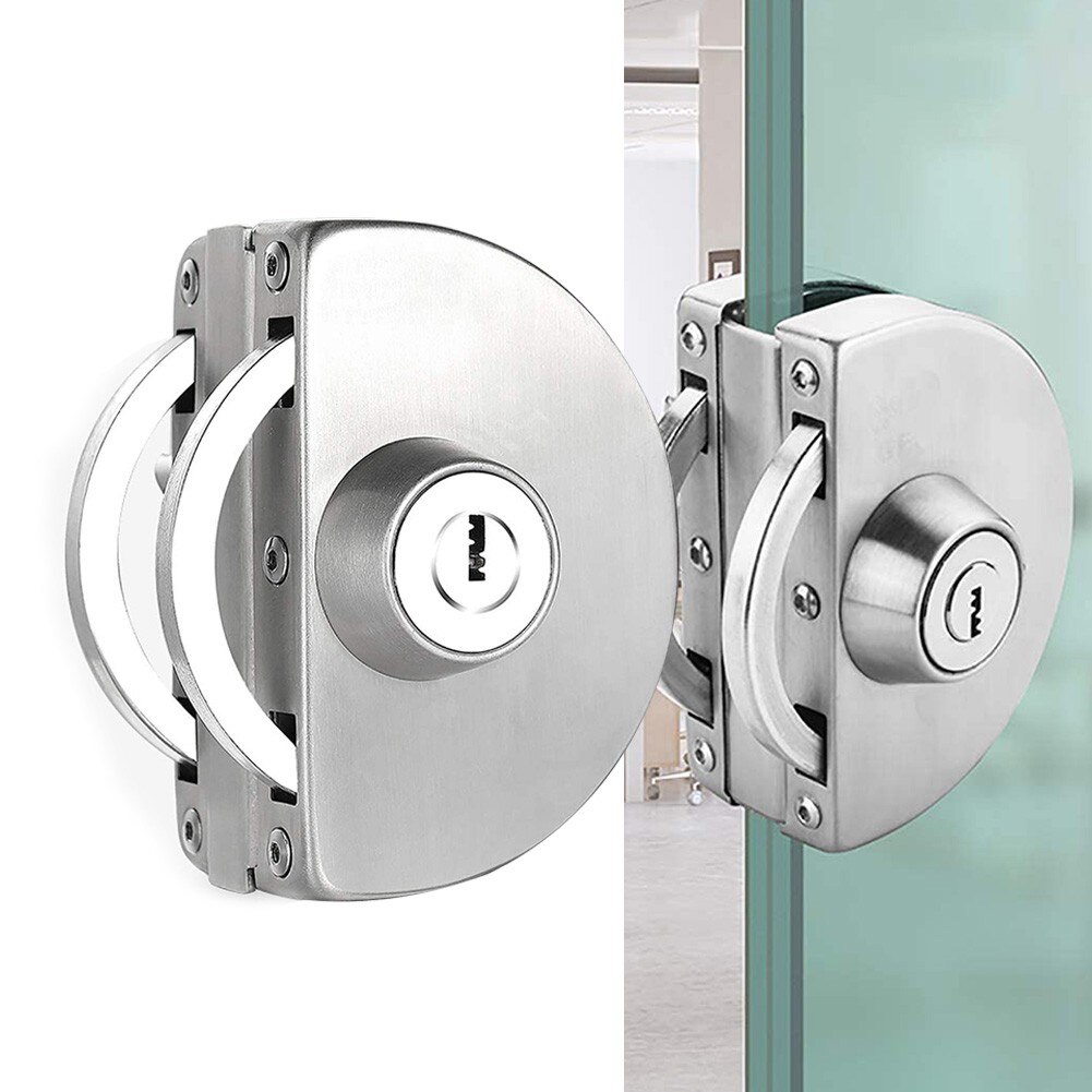 1Set Door Lock Stainles Steel Double Bolt Sliding Door Lock Double Open Glass Office Outdoor Waterproof Anti-Theft Security Lock