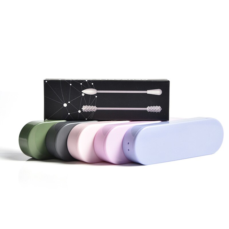 4 pz/scatola Riutilizzabile Tampone di Cotone Orecchio di Pulizia Lavabile in silicone Trucco Tamponi di Spiedi Flessibile Molle Fare su kit di Strumenti di