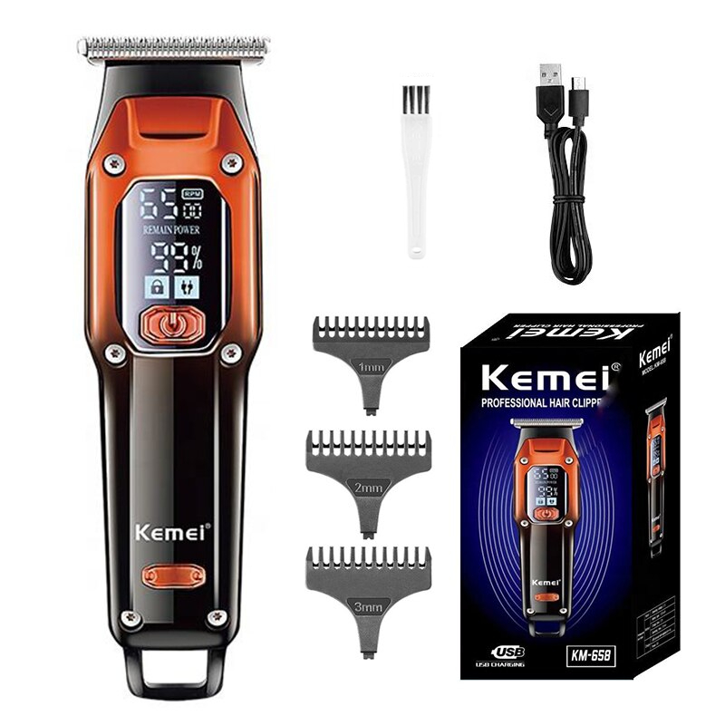 Kemei Hair Trimmer Hair Clipper Barber Trimmer Electric Shaver Hair Cutting Machine Rechargeable Trimmer Men KM-658: black