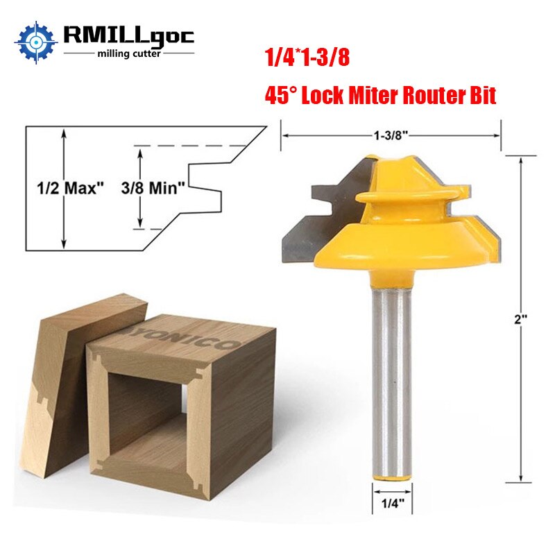 1/2 Inch Shank 45 Degree Lock Miter Router Bit 1/4 Inch Shank Joint Router Bit Woodworking Cutter Tool: 6.35mm Shank A