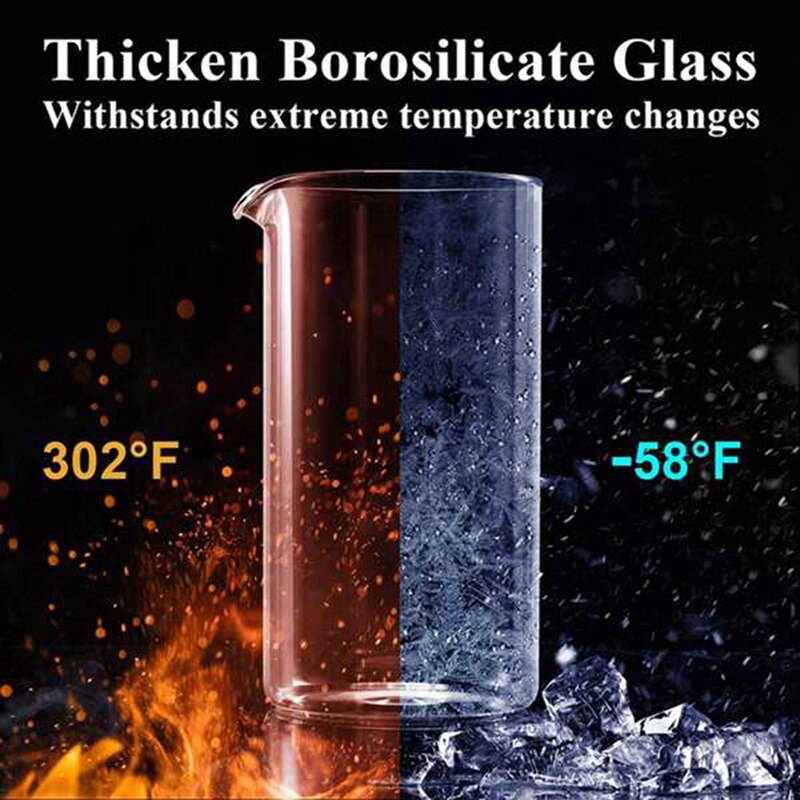 French Press Coffee & Tea Maker, Thickened Borosilicate Glass Coffee Press Rust-Free and Dishwasher Safe,Black