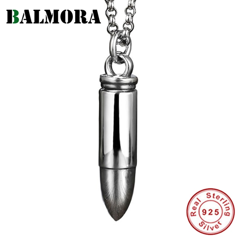 BALMORA Real 925 Sterling Silver Cool Bullet Open Box Pendant for Necklaces Women Men Couple Punk Retro Jewelry