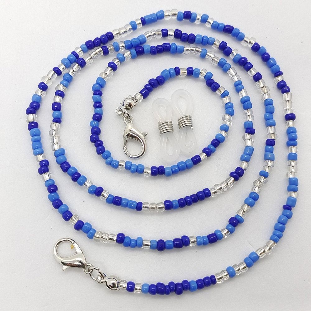 Correa de mascarilla de colores bohemios para mujer, cadena con cuentas para gafas, cordón antideslizante para máscara facial, cadena para el cuello para gafas de sol: Azul