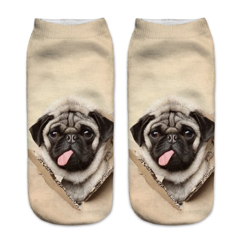 3D Printing Women Socks Unisex Socks Meias Feminina Funny Low Ankle pug Socks: A313