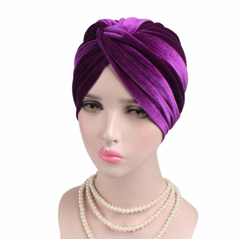 Gorros de terciopelo cálido para mujer, turbante Hijab musulmán para mujer, turbante africano de India, pañuelo para la cabeza, gorros: 1