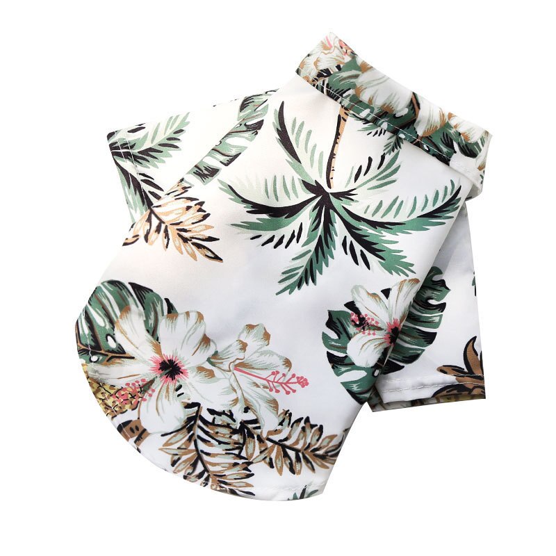Summer Dog Clothes Coconut Tree Pineapple Flower Print Dog Cat Shirt Short Sleeve Beach Hawaiian Style Clothes For Pets: Dark Grey / XS