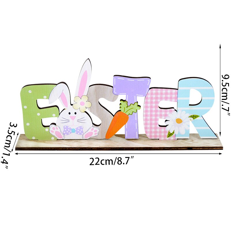 Happy Easter Spring Wooden Letters Decoration Easter Ornaments Bunny Carrot Faceless Gnome Wood Craft Kids Toys Party Decor: E01-1pcs