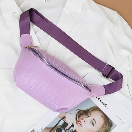 SWDF candy color Waist Bag Chain Banana Brand Belt Bag Women Waist Pack PU Leather Chest bag: pink