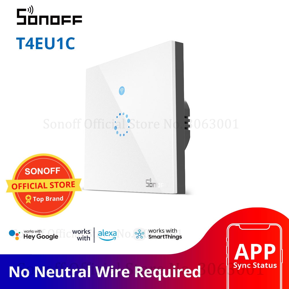 Sonoff T4EU1C Wifi Muur Touch Switch 1 Gang Eu Geen Neutrale Draad Nodig Schakelt Smart Enkele Draad Muur Switch Werkt met Alexa