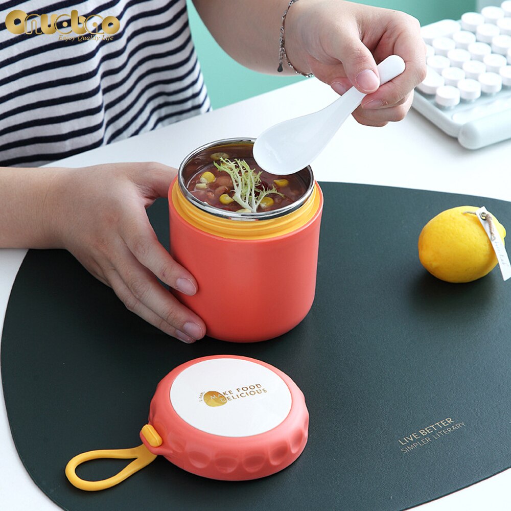 Onuobao 304 Rvs Thermos Soep Met Lepel 400Ml Japanse Stijl Eenvoudige Draagbare Verzegelde Ontbijt Lunch Cup