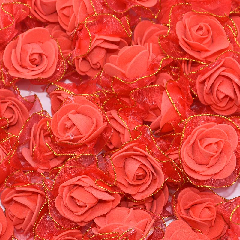 50 stk 4cm guldblonde hvide roser kunstige rosenblomster diy scrapbooking håndværkstilbehør krans hjem bryllup indretning: Rød