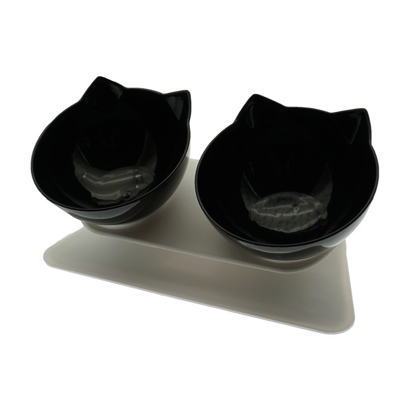 Antislip dubbele kattenbak, hondenbak met standaard, voerbak voor katten, waterbak voor katten, voerbakken voor honden, voerbak voor honden, benodigdheden: Zwarte dubbel
