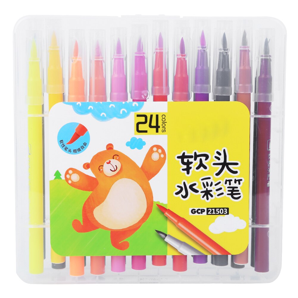 24 pièces aquarelle stylo lavable doux pointe peinture dessin outil Art école fournitures Art fournitures tableau blanc stylo: Default Title