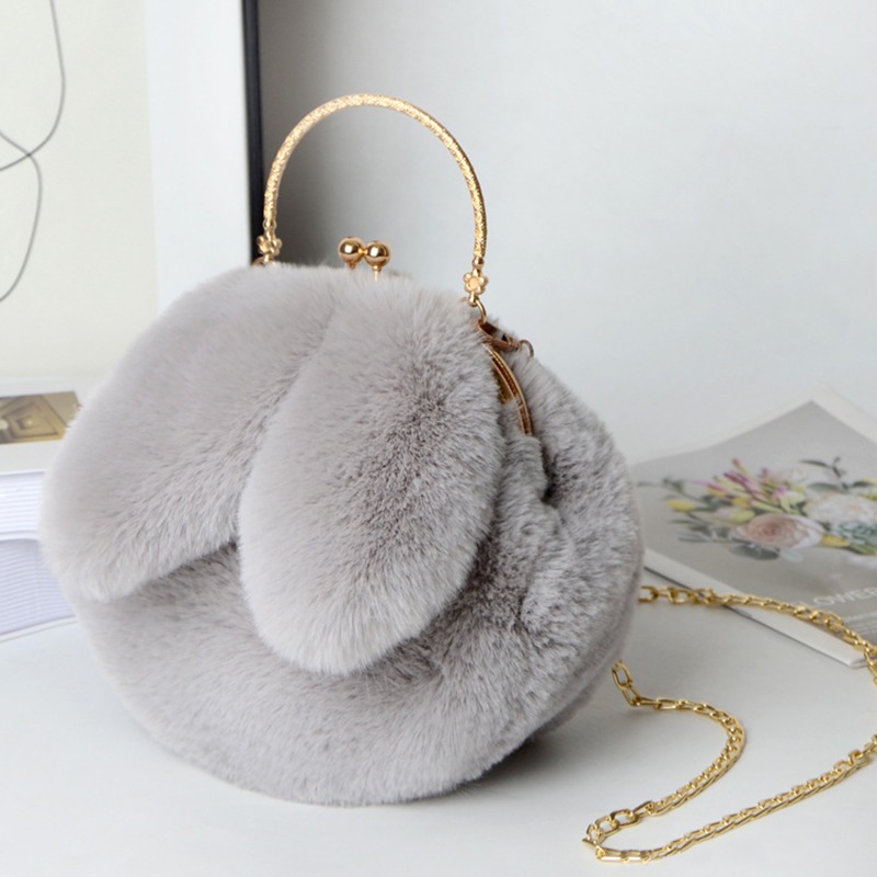 Cute Plush Rabbit Crossbody Bags for Women Korean Version Cute Purses and Handbags Girls Rabbit Ear Shoulder Messenger Bag: Gold