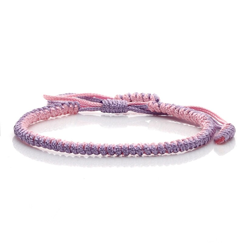Original Multi couleur Bracelet tibétain bouddhiste chanceux à la main noeuds corde réglable Bracelets porte-bonheur & Bracelet pour femmes hommes bijoux: purple-light pink