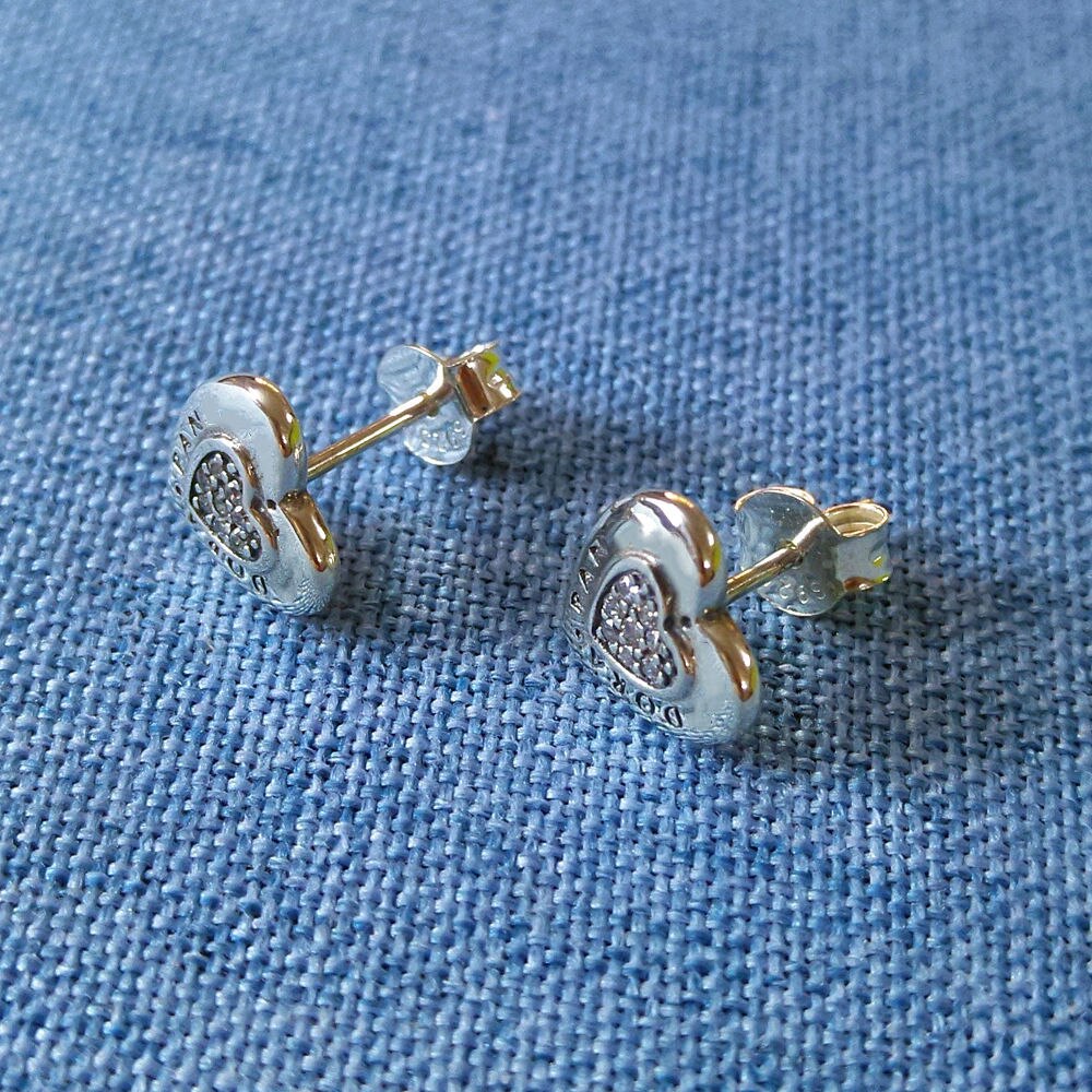 signature logo love S925 Silver Stud Sterling zircon heart Creativity simple earrings lady