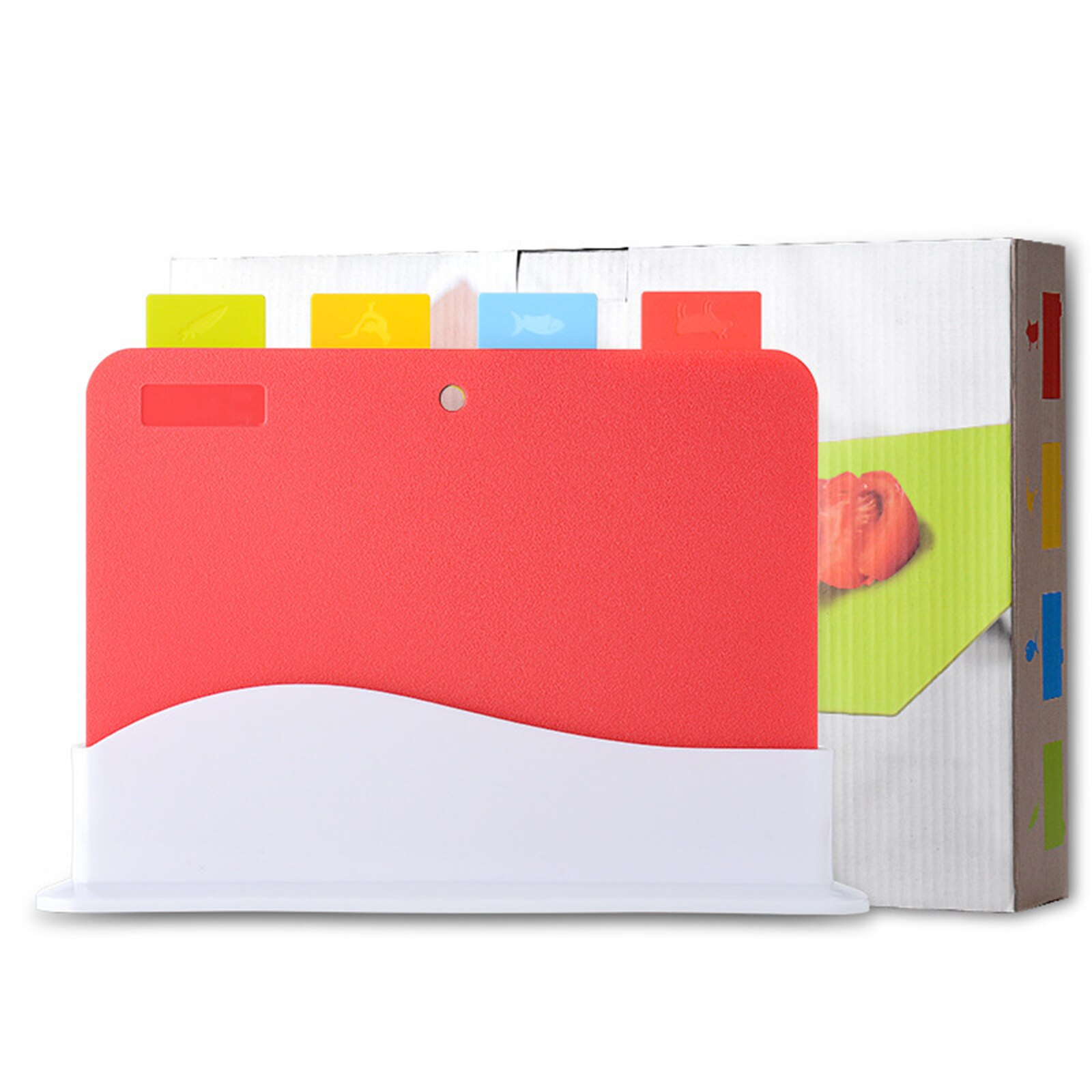 Chopping Board Set 4 PCS Index Colour Coded Plastic Cutting Boards with Storage Stand, Non Slip Cutting Board Sets: Default Title