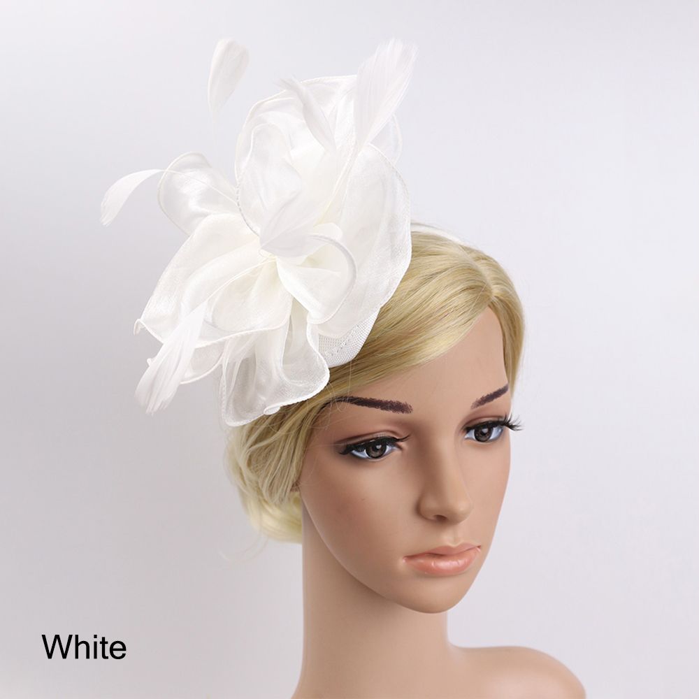 Top Hat Royal Ascot Race Flower Mesh Headband Fascinator Hats Headwear Cocktail Tea Party Feather Flower Headband: Blue