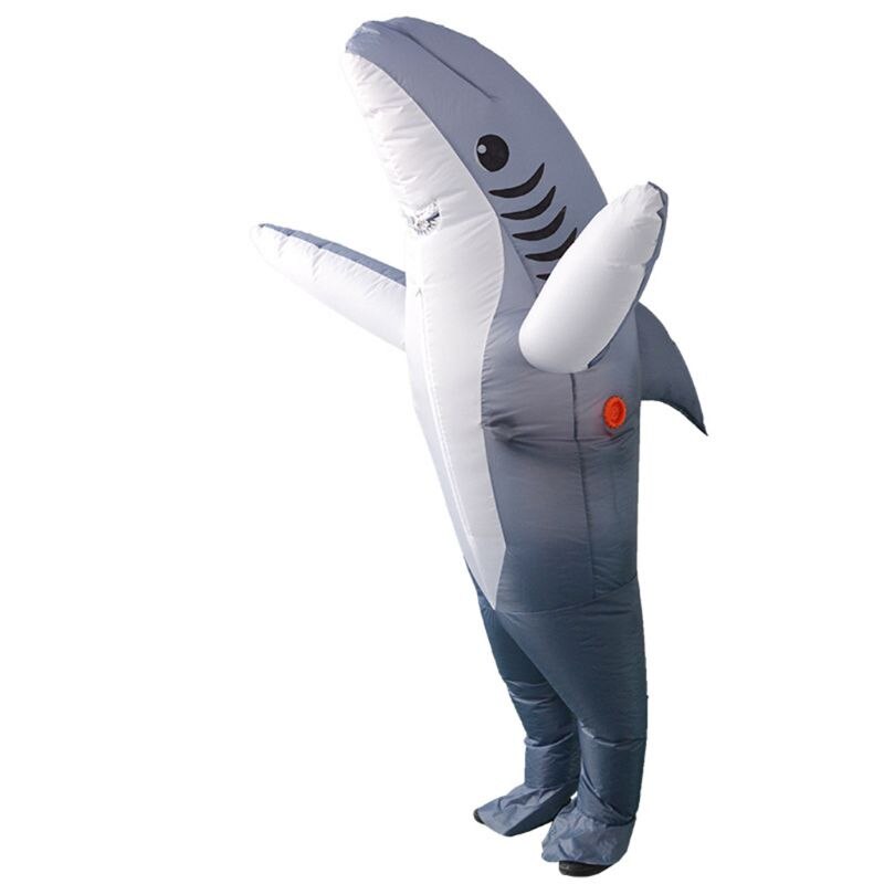 Inflatable Costume Blow up Costume Shark Game Fancy Dress Halloween Jumpsuit USB: Gray