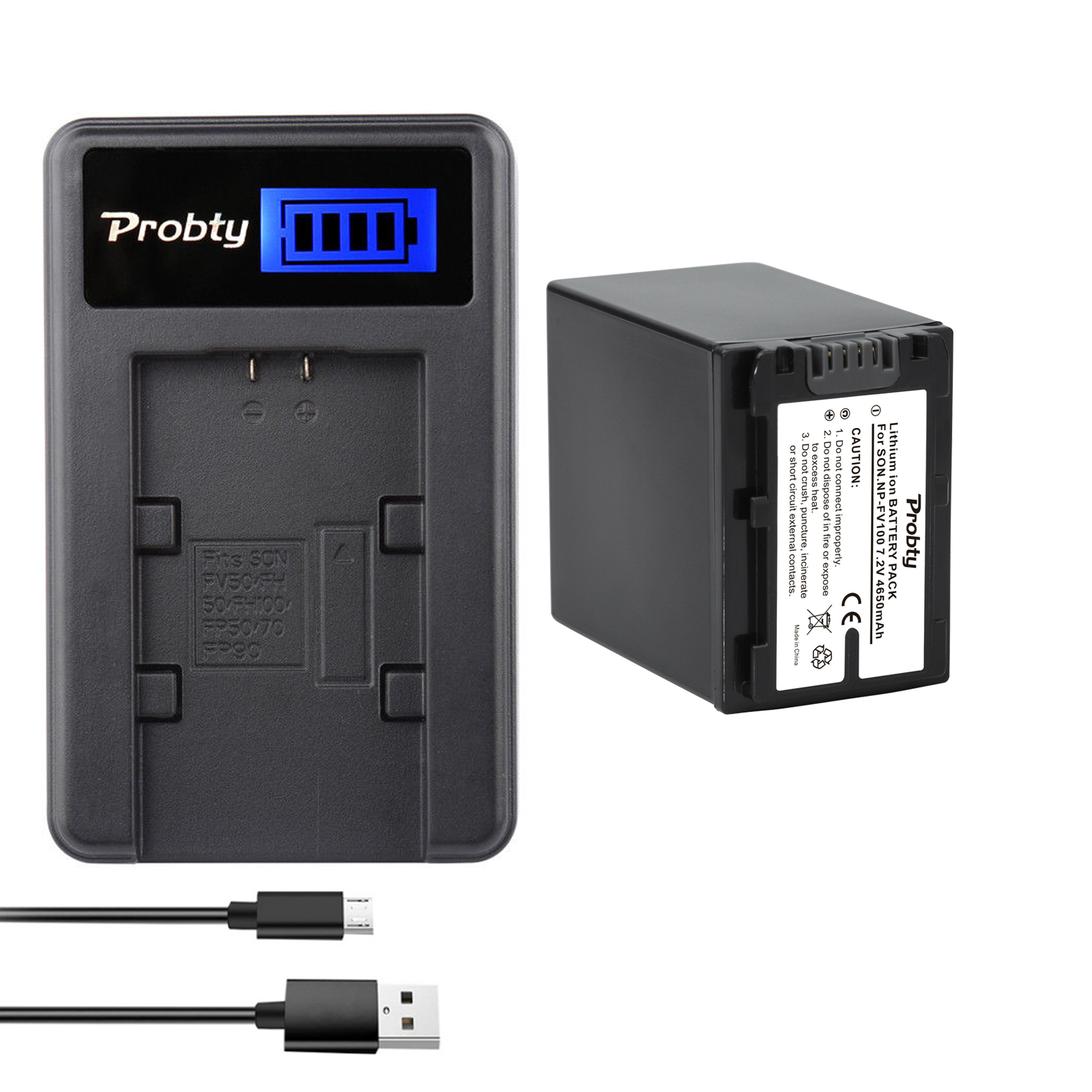 4650mAh NP FV100 NP-FV100 FV100 Batteries + LCD USB Charger for Sony NP-FV30 NP-FV50 NP-FV70 SX83E SX63E FDR-AX100E AX100E: Blue